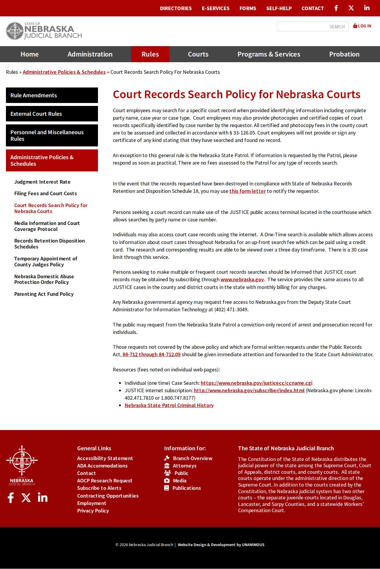 Nebraska Court Records Search Policy for public access and clerk searches