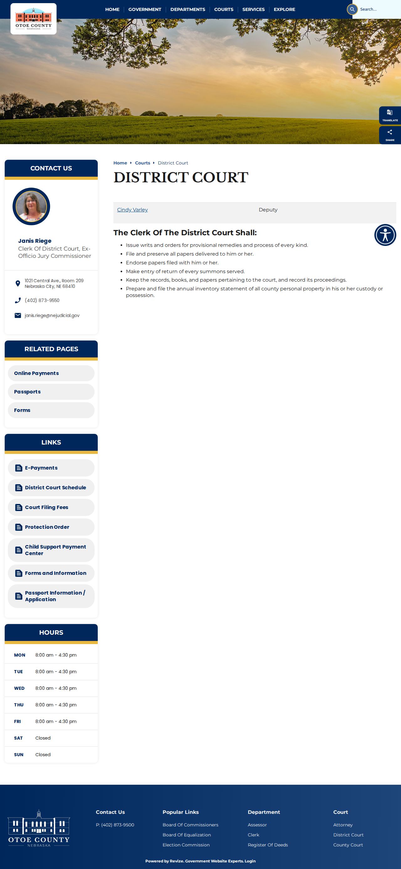 Otoe County District Court information page