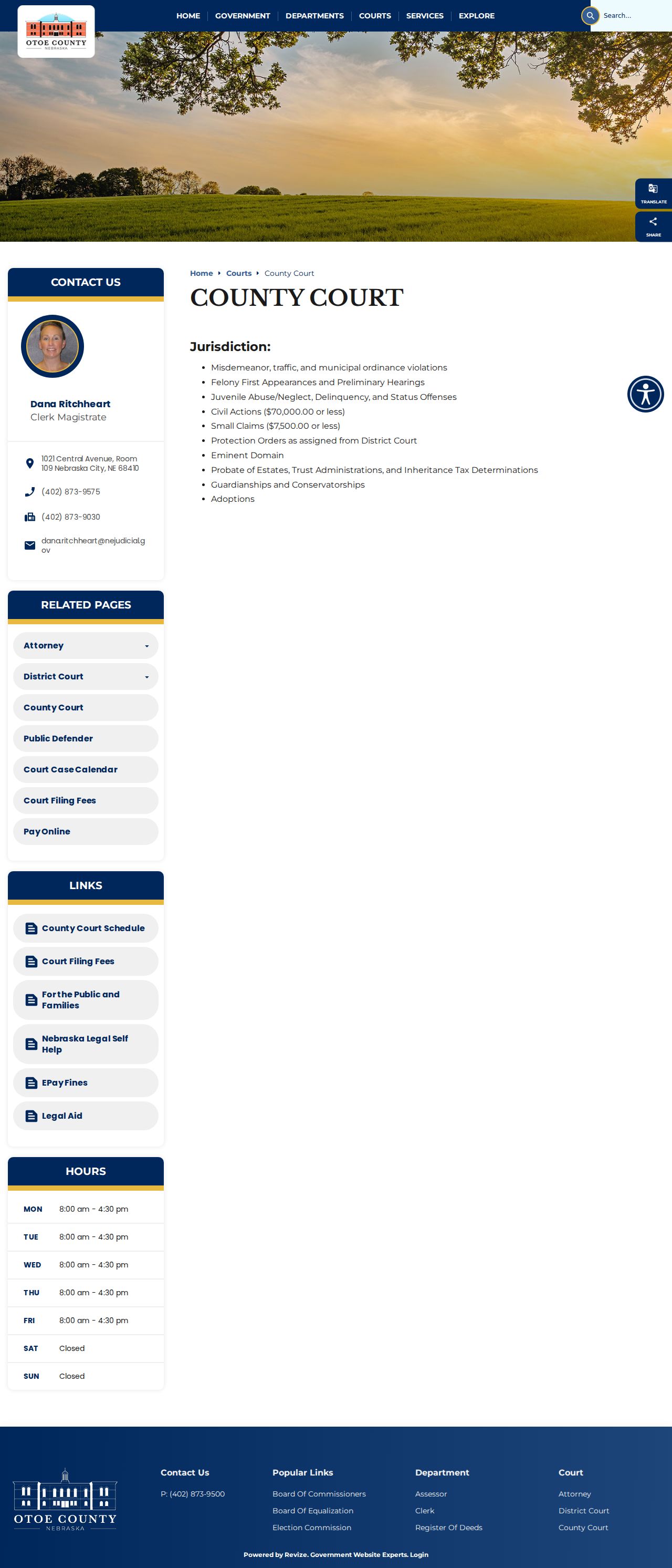 Otoe County hosted County Court information page