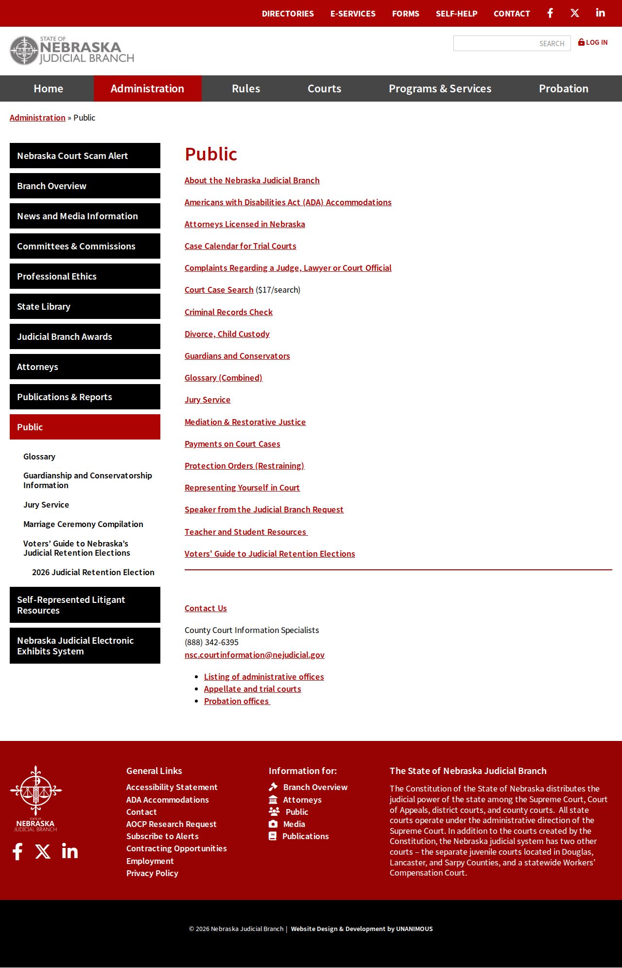 Nebraska Judicial Branch public court-information links