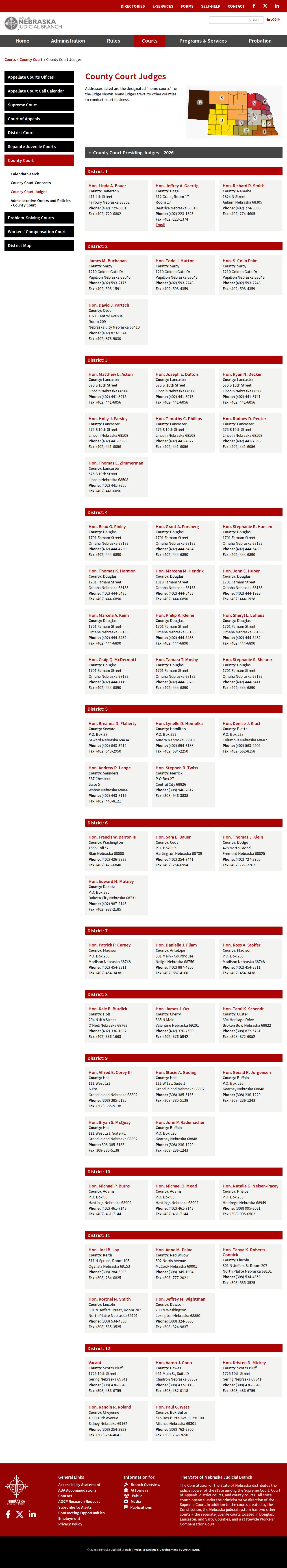 Nebraska County Court judge directory