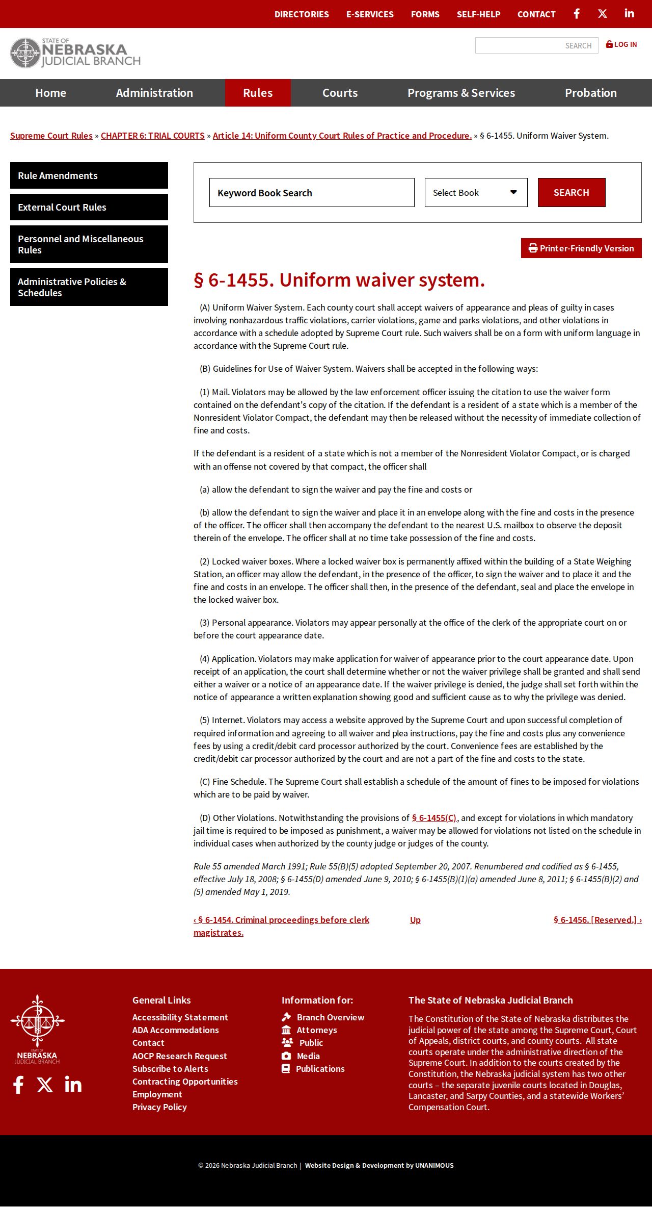 Nebraska County Court uniform waiver system rule