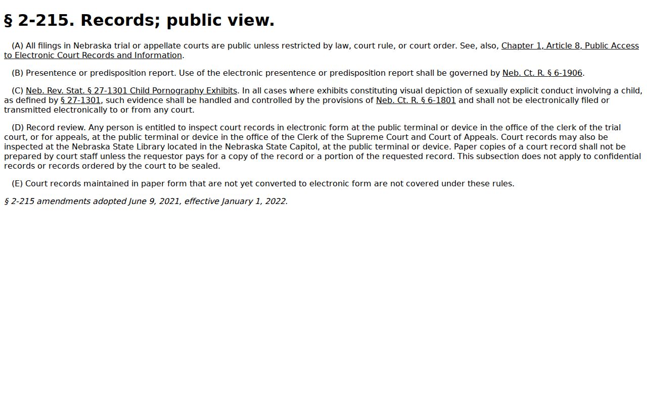 Nebraska appellate public record access rule page