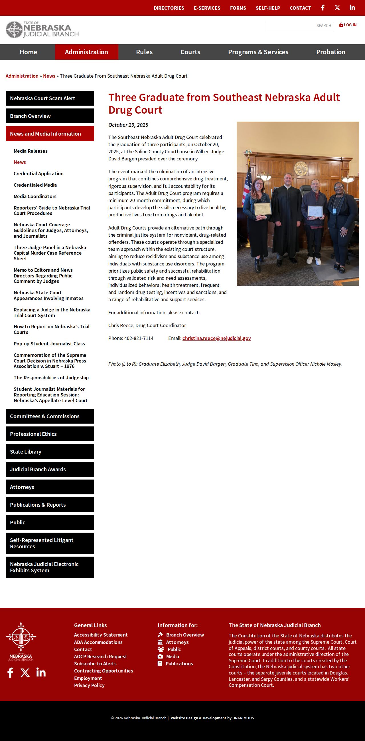 Nebraska Judicial Branch Adult Drug Court graduation notice