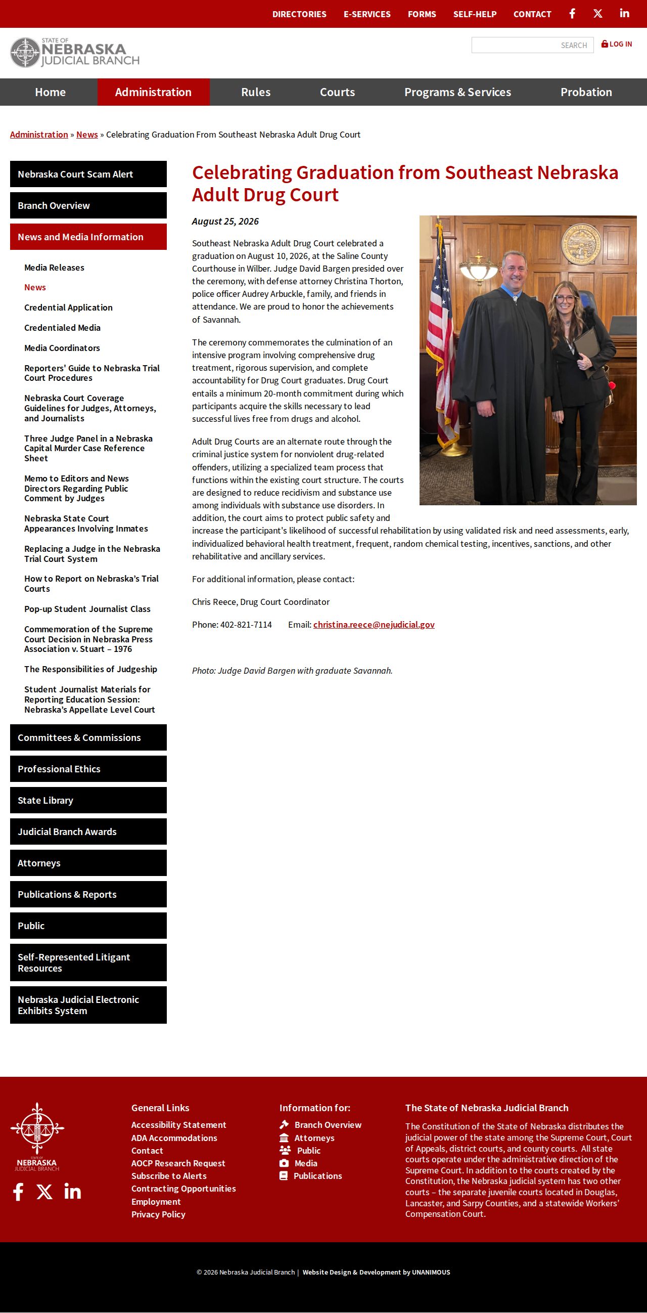 Nebraska Judicial Branch Southeast Adult Drug Court graduation notice