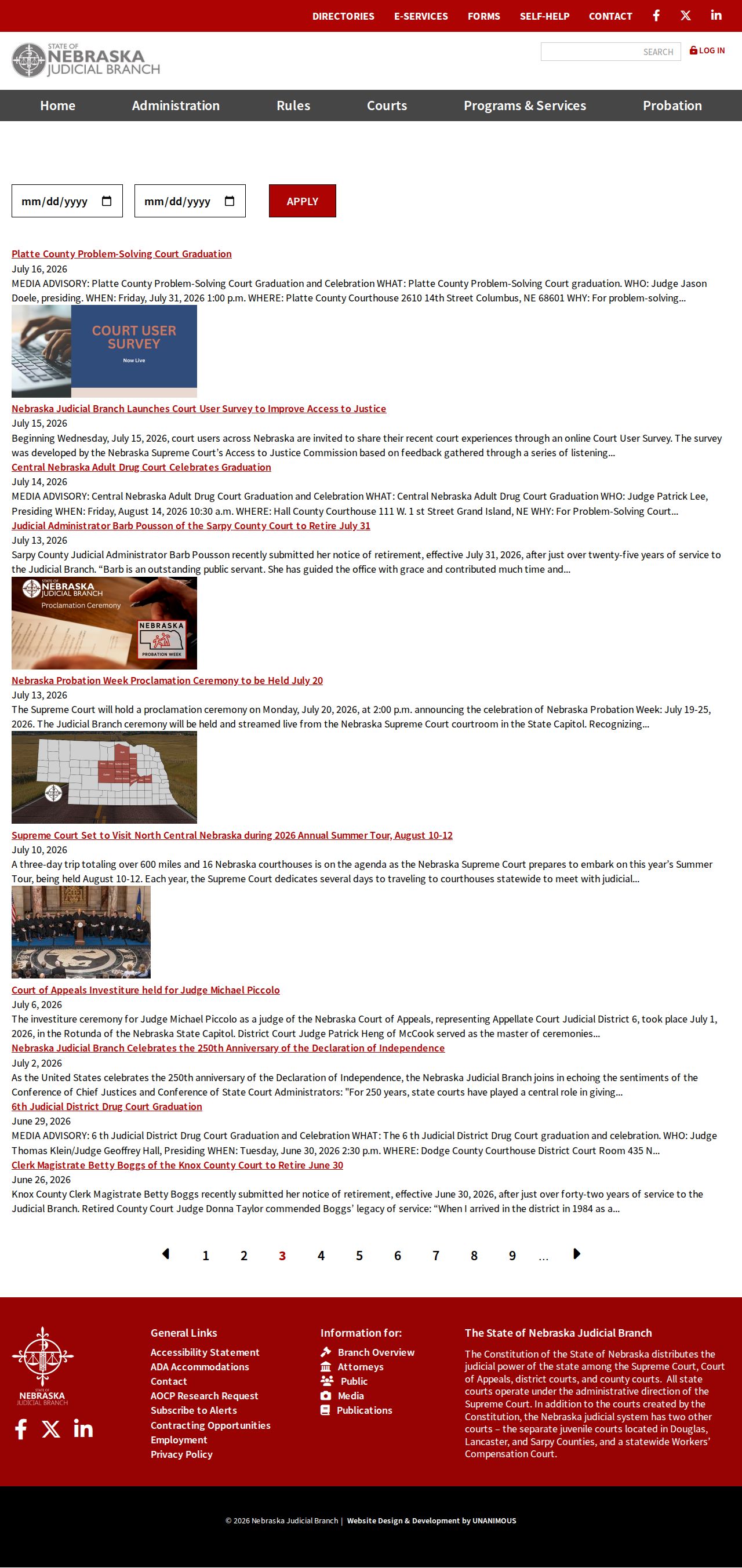 Nebraska Judicial Branch press release archive