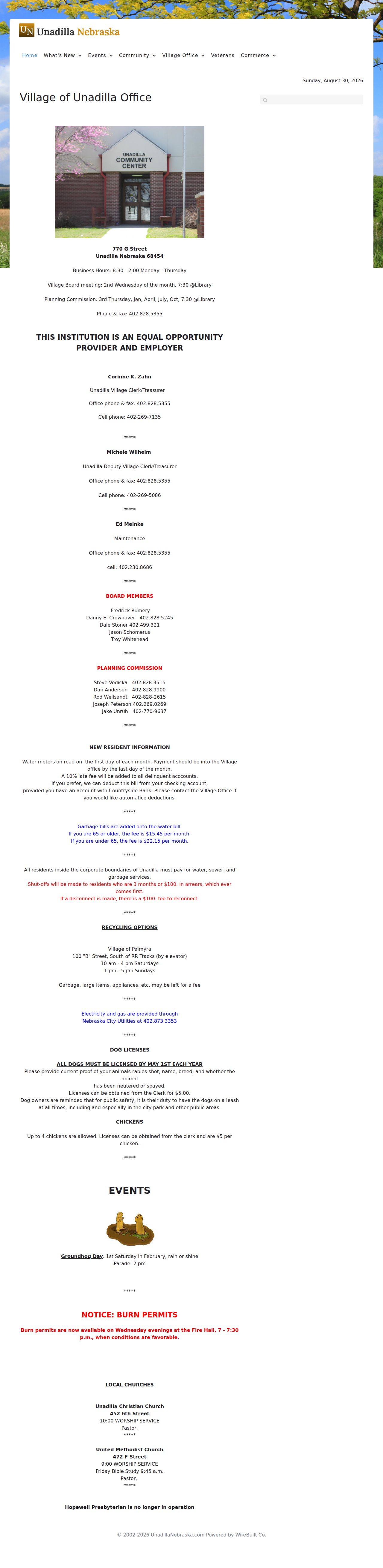 Unadilla Nebraska village office information page